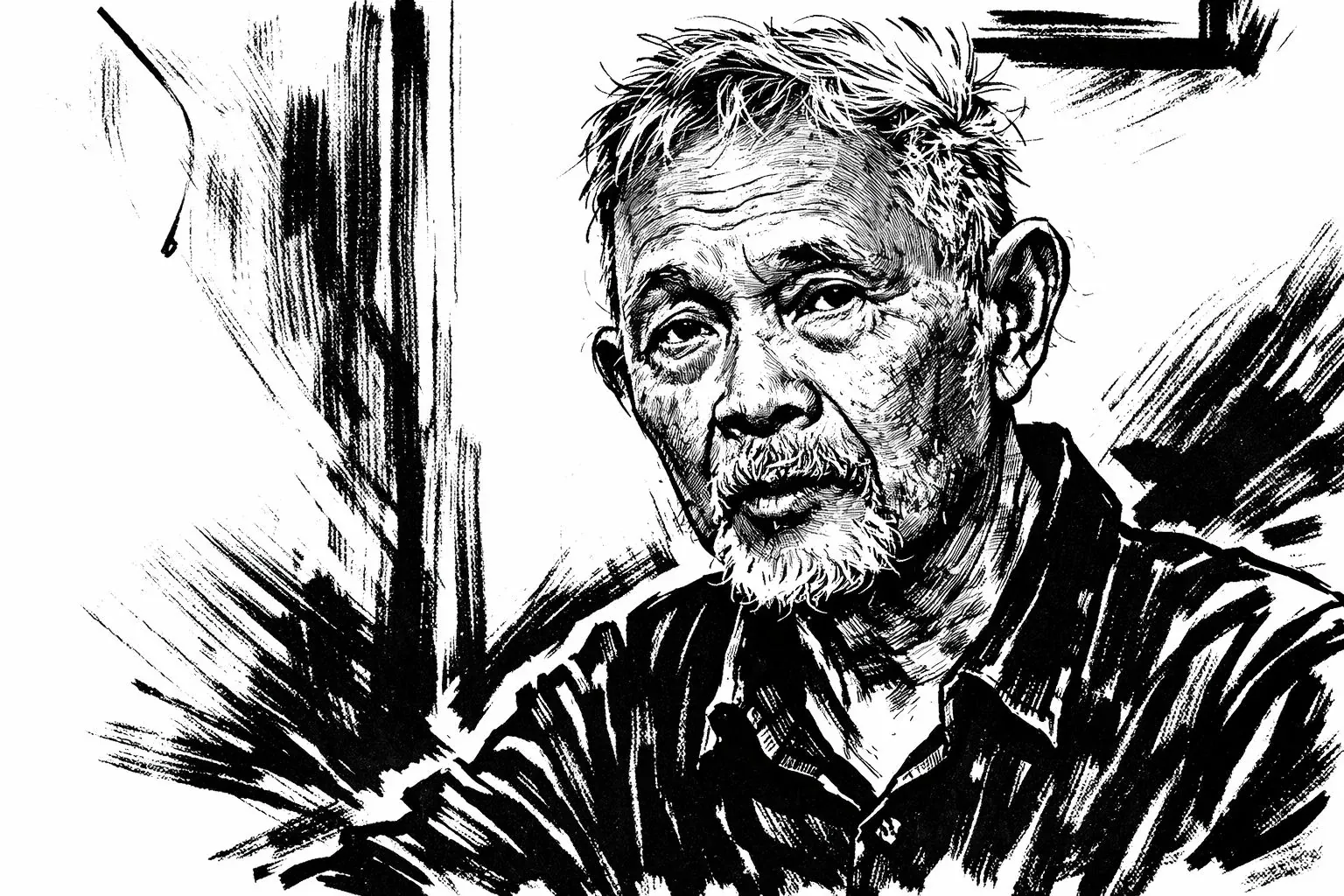 Gambar Goenawan Mohamad, dibuat dengan AI.